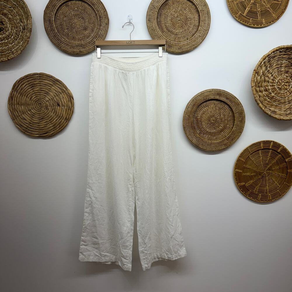 Aerie White Wide Leg Linen Pants Large